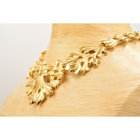 Fernando Originals Collar Necklace Leaf Chunky Brushed Gold Chain FO Signed A20 - Picture 9 of 12